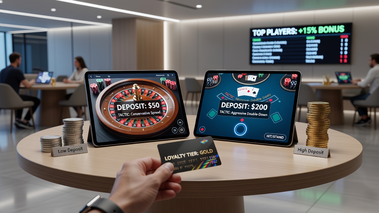 Blackjack table interface on mobile device displaying loyalty reward progress after various deposit methods
