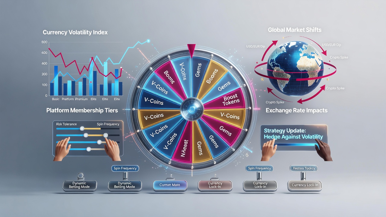 Virtual wheel game interface displaying multi-currency betting options on a membership platform