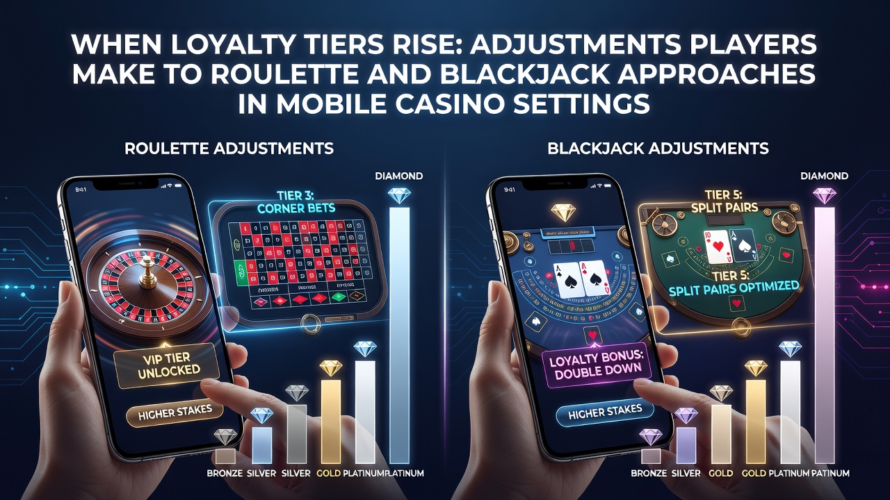 Mobile casino interface showing roulette wheel and blackjack table with loyalty tier indicators